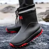 Botas de Lluvia Forradas de Polar Transfronterizas para Hombre, Botas de Lluvia de Media Caña, Zapatos Acuáticos Antideslizantes, Botas de Lluvia de Moda para Exportación, Zapatos de Goma para el Trabajo, Zapatos de Cocina para Hombre
