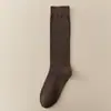 Calcetines Color Café para Mujer, Calcetines de Media Pantorrilla para Primavera y Otoño, Estilo Ins de Moda, Calcetines Largos Adelgazantes, Calcetines de Algodón Grises Nuevos para Otoño e Invierno, Calcetines Holgados