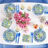 Mm285 Porcelana Azul e Branca Limão Fruta Festa de Feriado Louça de Mesa 8 Pessoas Conjunto de 4 Peças Prato de Papel Toalha de Papel Copo de Papel