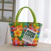 Bolsa de Plástico Tejida a Cuadros de Contraste Dopamina Colorida Accesorios de Flores Bolsa Cesta de Verduras Bolso Grande Tejido a Mano