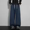 Pantalones deportivos de pierna recta, con cintura de bloques de color, de peso pesado y caída suave, para hombre y mujer, nuevo estilo de otoño, holgados, de punto morado, casuales.