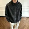 Jaqueta de Trabalho Tie-dye em Couro PU Estilo High Street Americano Masculina para Casal Gola Alta Jaqueta de Motociclista Jaqueta Bomber cleanfit