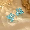 Pendientes de Piedra de Cristal de Azúcar Azul Estilo Refrescante de Temperamento Sencillo Pendientes Cuadrados Pequeños Azules Menta de Gama Alta de Nicho para Mujer