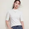 [Cuello medio, mangas de tres cuartos, camiseta de mezcla de lana] Capa base elegante, estilo de lujo discreto, corte ajustado, favorecedora de la figura y top versátil