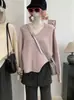 KEKEZOON Suéter de Punto Acanalado de Color Sólido con Cuello en V para Mujer Otoño Invierno Engrosado Manga Larga Holgado Tendencia 9292