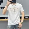 2024 camiseta de manga curta masculina algodão mercerizado meia manga moda europeia e americana perfuração quente estação europeia gola redonda ajuste fino lantejoulas de seda gelo