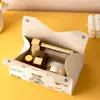 Caixa de Lenço Ursinho Fofo Caixa de Papel para Casa Sala de Estar Caixa de Papel Criativa Mesa de Jantar Caixa de Papel Multiuso Caixa de Papel para Guardanapo de Couro