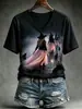 Camiseta de mujer de cuello en V impresa en 3D más vendida transfronteriza, estilo europeo y americano, corte holgado, top casual para mujer de Halloween, camiseta con estampado digital