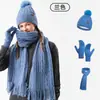 Bestseller transfronterizo conjunto de tres piezas de gorro, bufanda y guantes de punto para otoño e invierno, engrosado y cálido, gorro de punto trenzado de lana para mujer