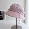 Sombrero de Pescador Plisado Casual para Mujer, Sombrero de Tela para Protección Solar de Verano, Sombrero de Cubo de Mezcla de Lino con Recubrimiento de Protección UV