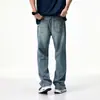 Calça jeans com amarrotado em Lyocell para homens, novo modelo verão 2026, calça reta solta estilo retro americano, calça longa leve