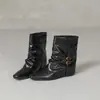 Botas Apiladas Plisadas de Punta Cuadrada que Aumentan la Altura para Mujer Otoño Invierno Nuevas Botines con Hebilla de Suela Plana Botas de Caña Alta Botas Vaqueras Occidentales