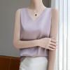 2026 Nueva Camisola de Seda de Hielo Redonda de Imitación de Corte Holgado para Mujer, Adecuada para Uso Interior y Exterior, Top de Verano sin Mangas con Cuello en V