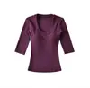 Camiseta Cor da Pele para o Verão, Design Sexy Tipo Máscara, Corte Justo, Estilo Pura Desejo, Valoriza a Figura, Marca a Cintura, Decote U, Blusa Sedutora de Manga Média com Bojo