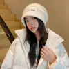 Gorro para Mujer Otoño e Invierno Versátil de Moda Tejido Pullover Gorro de Lana Moda Cara Pequeño Conejo Gorro de Piel Pico de Pato Montón