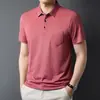 2025 Nueva Camiseta de Manga Corta de Color Puro con Cuello para Hombre de Verano Camiseta Casual Ajustada Delgada Camiseta de Seda Hielo para Hombre