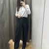 Pantalones plisados de pierna ancha para mujer, nuevos de primavera 2024, pantalones casuales para mujer, estilo gris, pantalones de pierna recta 464886