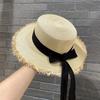 Sombrero de Paja con Lazo Daquan Sombrero de Playa de Verano para Mujer Sombrero de Ala Ancha con Cinta Sombrero para el Sol con Cinta de Perlas Sombrero Protector Solar