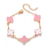Set de 4 piezas de pulsera, anillo y aretes de flor coreana de cinco pétalos para mujer, collar simple de pétalos, juego de joyería de trébol de cuatro hojas