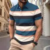Camisa Polo de Verano Nueva para Hombre de Comercio Exterior con Estampado Digital 3D, Retazos Rayados, Bloques de Color, Camisa Polo Casual de Manga Corta