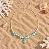 Conjunto de Collar y Pulsera de Estrella de Mar y Tortuga de Cerámica Elemento Oceánico Flor de Arcilla Blanda Estéreo Joyería Trenzada Ajustable
