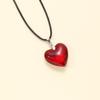 Collar Corazón Rojo Caliente Transfronterizo Colgante Corazón Grande de Cristal Rojo Collar Cuerda de Cuero Negro Venta Directa de Fábrica