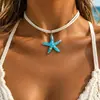 Colar com pingente de estrela do mar estilo boêmio oceano fashion vintage all-match colar de férias à beira-mar com clavícula