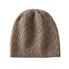 Chapéu de Cashmere Puro Novo para Outono/Inverno da Primeira Linha para Mulheres, Cor Sólida, Quente, Tricotado, Proteção para as Orelhas, Touca Pós-parto, Vazado, Chapéu Slouchy