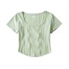 Top Camiseta Corta de Cintura Ajustada con Varillas de Ballena para Mujer Verano 2022 Cuello Cuadrado Ajustado Adelgazante Floral Cintura Alta Manga Corta Trendy