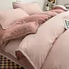Juego de sábanas de cuatro piezas Clase A, algodón amigable con la piel, rayado bicolor, alto gramaje, sábana bajera con borde de concha, juego de ropa de cama para dormitorio estudiantil