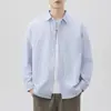 Camisa Oxford de Retalhos de Alta Qualidade para Outono com Manga Longa para Homens 2026 Jaqueta Camisa Listrada Casual Estilo Americano Outono-Inverno para Homens