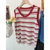 Chal de punto a rayas de color contrastante para mujer, verano, fino, casual, retro, top básico, chaleco, tirantes sin mangas de alta gama