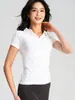 Camiseta de yoga de secado rápido, manga corta, polo de tenis de hombro normal, top de running ajustado, camiseta deportiva casual para verano