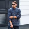 Camisa de manga larga de talla grande para hombre, informal, de negocios, con hilo teñido, lijado, holgada, para hombre de talla grande