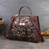 Bolso Bordado Floral Retro de Nuevo Producto Transfronterizo Patchwork de Cuero Genuino Bolso Elegante para Mujer de Viaje al Trabajo Hombro Único Cruzado Bolso Tipo Kelly
