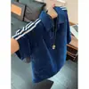Camisa Polo Masculina Estilo Americano com Padrão de Escamas de Dragão de Três Listras, Manga Curta, Verão, Gola Lapela Fina, Ombro Normal, Manga Curta de Caimento Regular