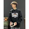 Camiseta de Manga Larga con Cordón Estilo Hong Kong Letra Pareja Primavera y Otoño Nuevo Camiseta Básica para Hombre Top Elegante Ropa Exterior Sudadera de Otoño