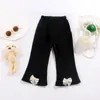 Nuevos Pantalones de Pana para Niñas Otoño 2025 Estilo Coreano Versátiles Pantalones de Boca de Campana para Niños Pequeños con Lazo Pantalones Casuales