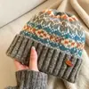 Gorro de Invierno con Capucha para Mujer para Personas de Mediana Edad y Mayores, Gorro de Punto de Terciopelo Plus para Mamá con Calentador de Cuello para Ciclismo, Gorro de Punto Cálido y a Prueba de Viento