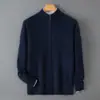 Cardigã 100% Lã Pura para Homem, Outono/Inverno, Gola Semi-Alta, Zíper, Casual Solto, Tricô Espessado
