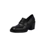 Novos Mocassins de Salto Grosso Quadrados com Solado Grosso, Estilo Primavera 2025, Sapatos de Couro Retro de Salto Alto para Mulheres
