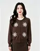 Cárdigan de punto de terciopelo Andi para mujer, nuevo estilo otoño e invierno, versátil, ajustado, rejuvenecedor, bordado pesado de flor, estilo perezoso, suéter