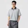 Camisa Polo a Cuadros con Bloques de Color, Estilo Dos Piezas Falso, Cuello Campana y Mangas Cortas para Hombre, Nuevo Estilo de Verano, Fresca y Elegante, Hombros Caídos, Camiseta Holgada