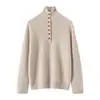 Suéter de Cachemira de Diseñador Otoño/Invierno 2026 para Mujer, Tejido de Lana con Botones de Contraste de Color, Corte Holgado
