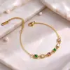 Pulsera de Acero Titanio con Circonita Cúbica de Color para Mujer, Lujo Ligero, Cadena de Piedras de Color de Nicho, Joyería, Adornos que No se Desvanecen, En Stock, Venta al por Mayor
