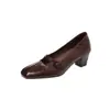 Zapatos Mary Jane de piel de oveja lavada estilo vintage francés 2026 otoño tacón grueso tacón medio puntera cuadrada versátil piel genuina zapatos de trabajo para mujer