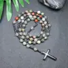 Amazonas Piedra Natural Colgante de Cruz Collar Piedra Ojo de Tigre Cruz Vesícula Biliar de Hierro Rosario para Hombres Collar Venta al por Mayor