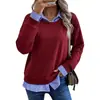Otoño 2026 Nuevo Estilo Europeo y Americano de Amazon Sudadera Casual de Moda de Manga Larga para Mujer con Cuello Solapa Falsa de Dos Piezas con Retazos
