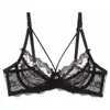 Conjunto de Lencería Sexy de Encaje Rosa para Mujer Talla Grande Pura Pasión Sujetador Transparente Mostrando Senos Grandes Sujetador Pequeño Push-Up Ultra Delgado