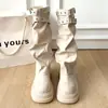 Botas de Pierna de Pantalón con Hebilla de Cinturón Plisada Estilo Retro Chica Picante para Mujer 2026 Otoño/Invierno Nuevas Botas Altas hasta la Rodilla con Punta Redonda Botas de Montar